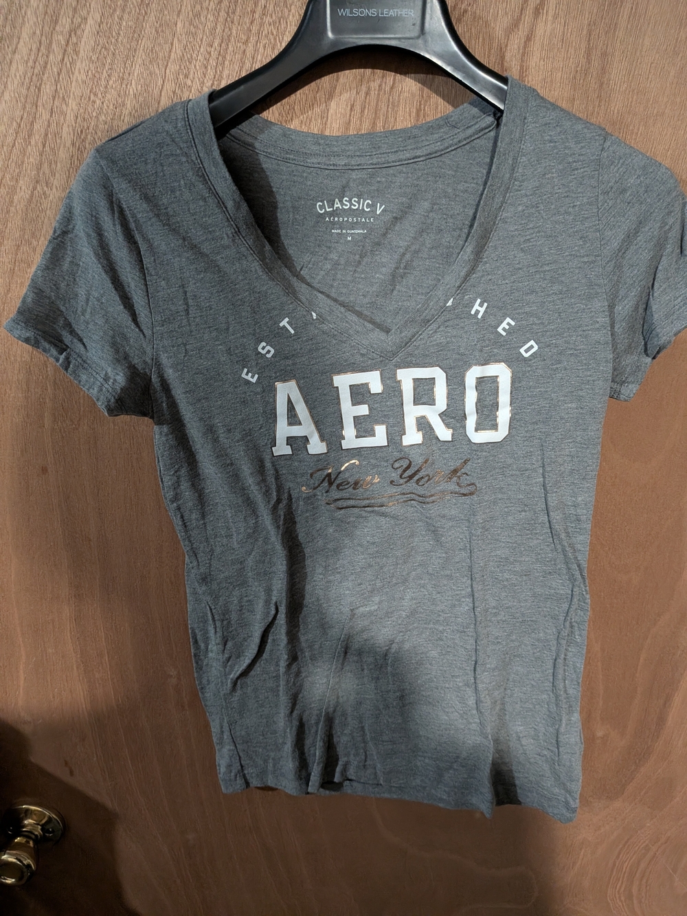 Aeropostale Gray Classic V-Neck Tee with Metallic Logo